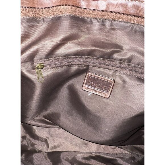 BOC Brown Faux Leather Double Handles Top Zipper Stitched Tote Bag - Picture 15 of 16